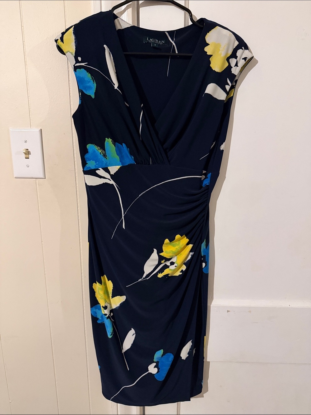 Lauren Ralph Lauren Navy Floral Faux-Wrap Midi Dress